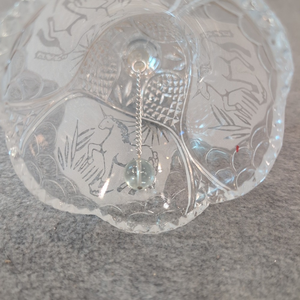 Crystal Glass Dinner Bell Unicorn Etched Handle Clapper Fairy Tale Decor - Picture 3 of 5